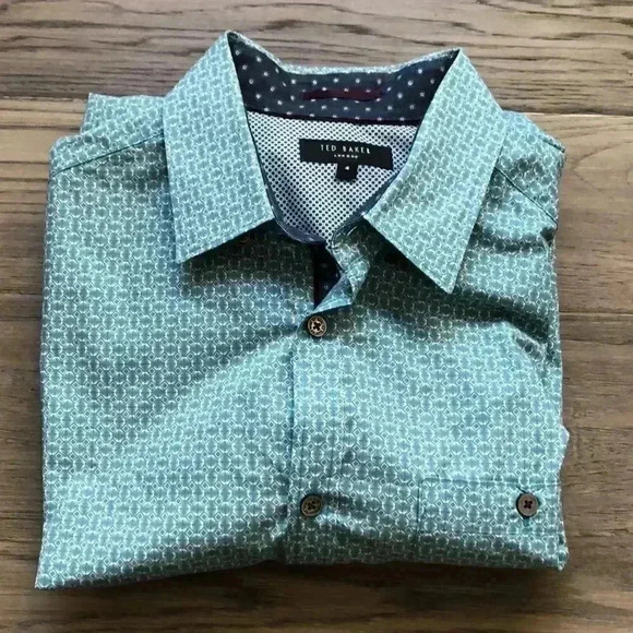 TED Baker London | Green geometrical slim fit button  down shirt - Picture 2 of 11